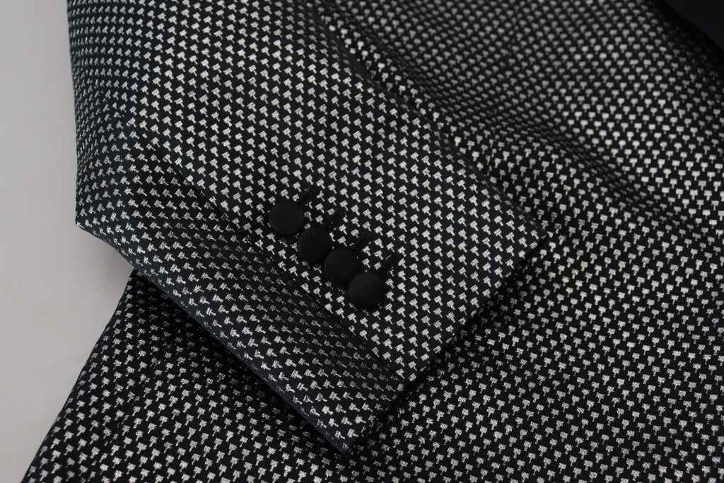 Dolce & Gabbana Dark Gray Silver Jacquard Slim Fit Jacket Blazer