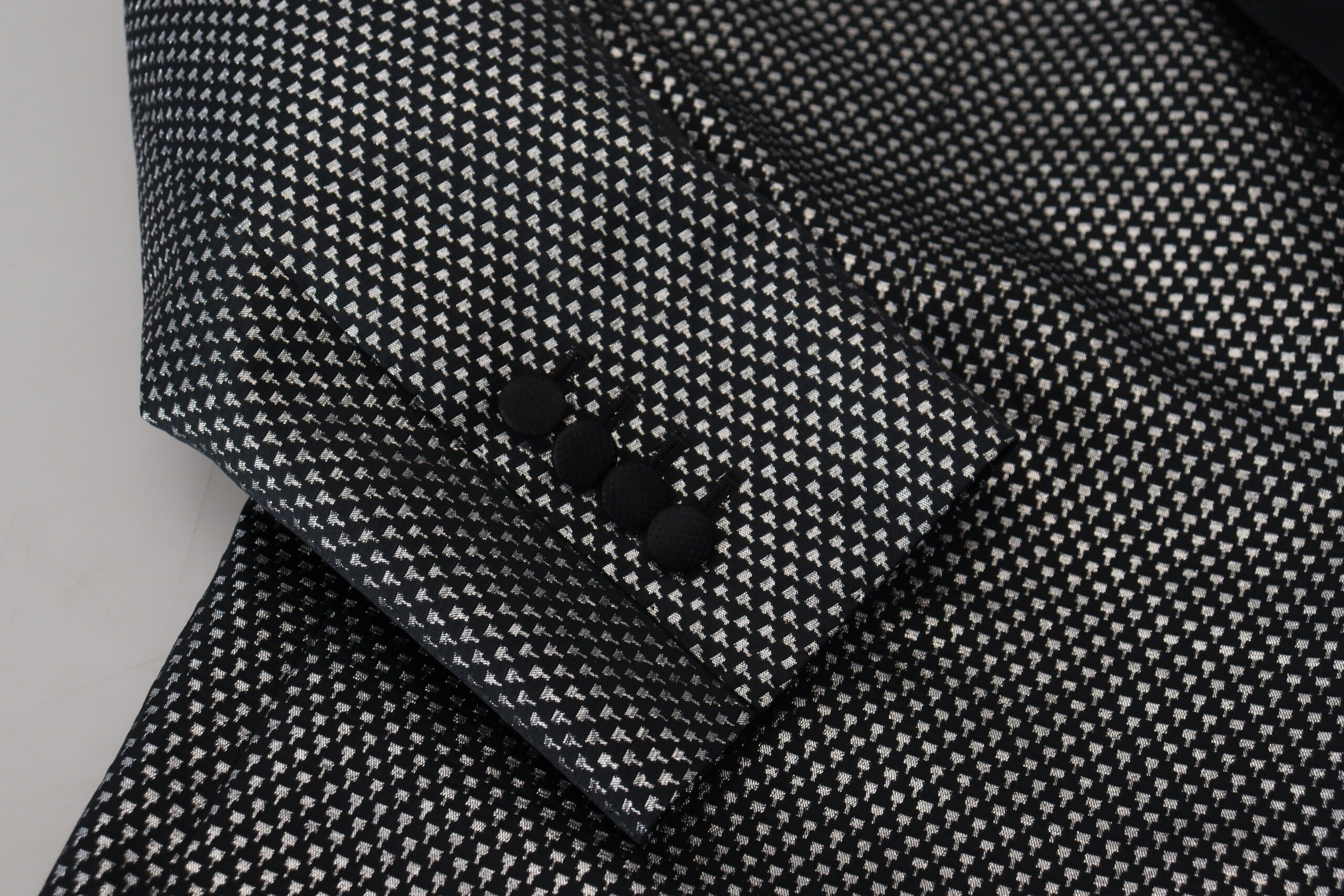 Dolce & Gabbana Dark Gray Silver Jacquard Slim Fit Jacket Blazer