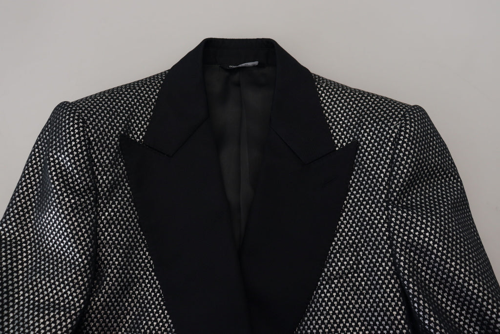 Dolce & Gabbana Dark Gray Silver Jacquard Slim Fit Jacket Blazer