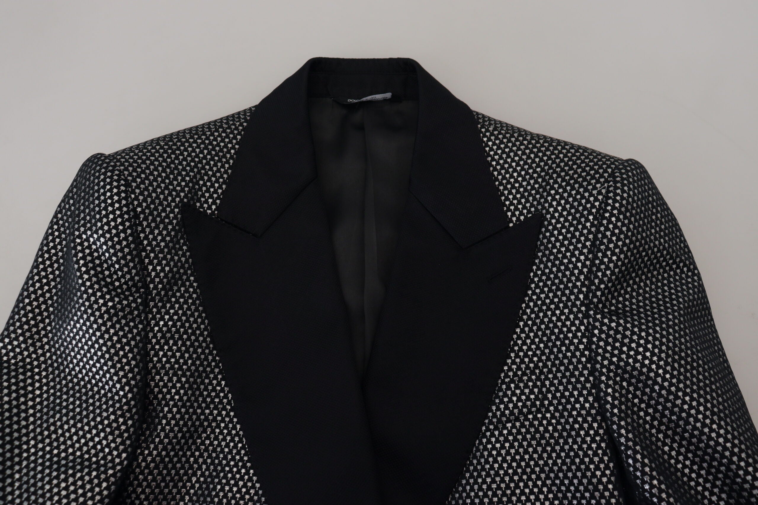 Dolce & Gabbana Dark Gray Silver Jacquard Slim Fit Jacket Blazer
