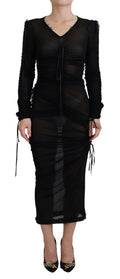 Dolce & Gabbana Black Viscose Bodycon Sheath Midi Dress