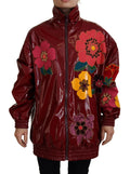 Dolce & Gabbana Maroon Floral Full Zip Polyester Women Jacket