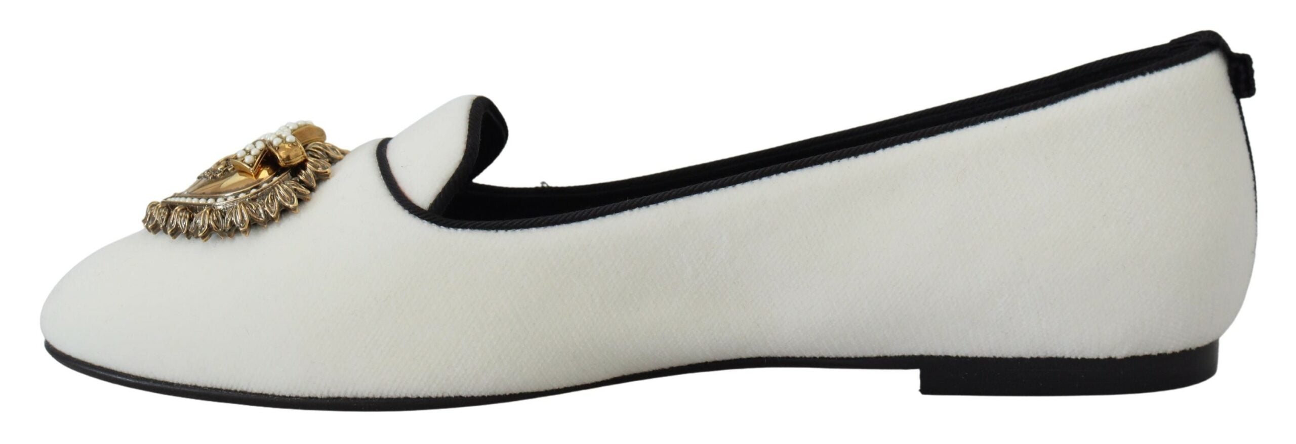 Dolce & Gabbana White Velvet Slip Ons Loafers Flats Shoes