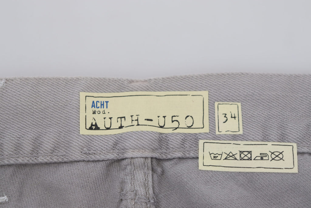 Acht Gray Cotton Straight Fit Folded Hem Casual Denim Jeans