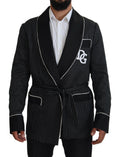 Dolce & Gabbana Dark Gray Robe Striped DG Patch Jacket Men Blazer