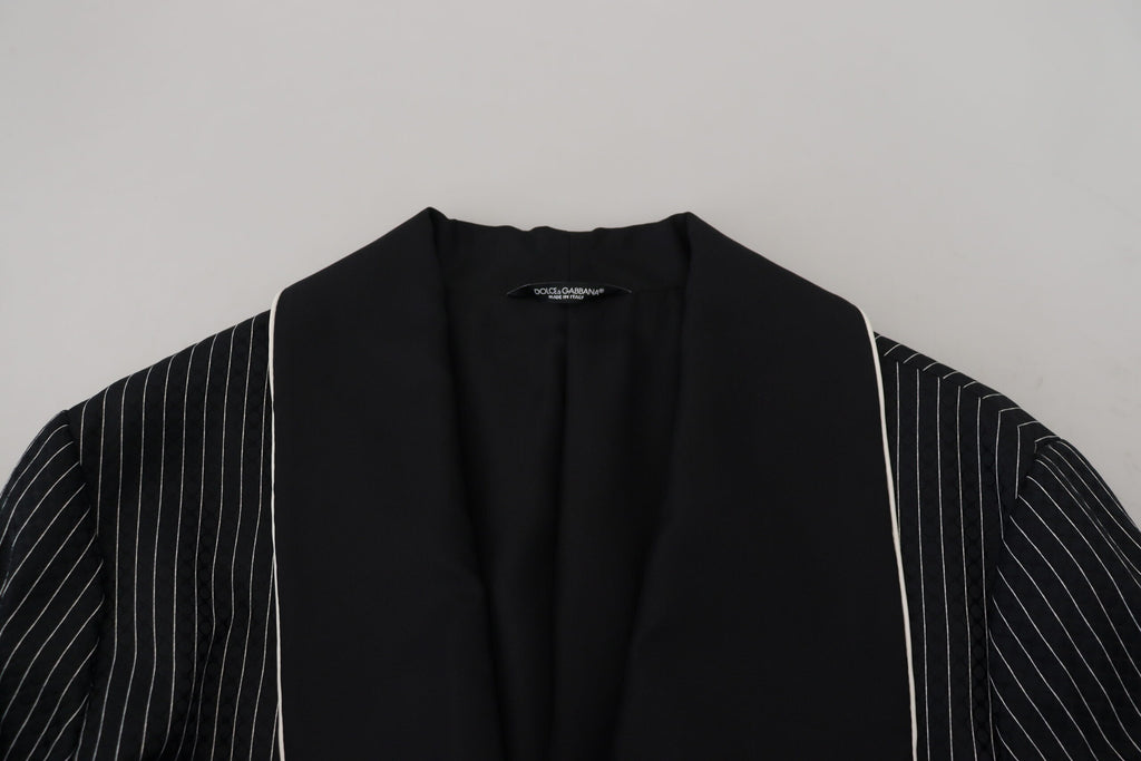 Dolce & Gabbana Dark Gray Robe Striped DG Patch Jacket Men Blazer