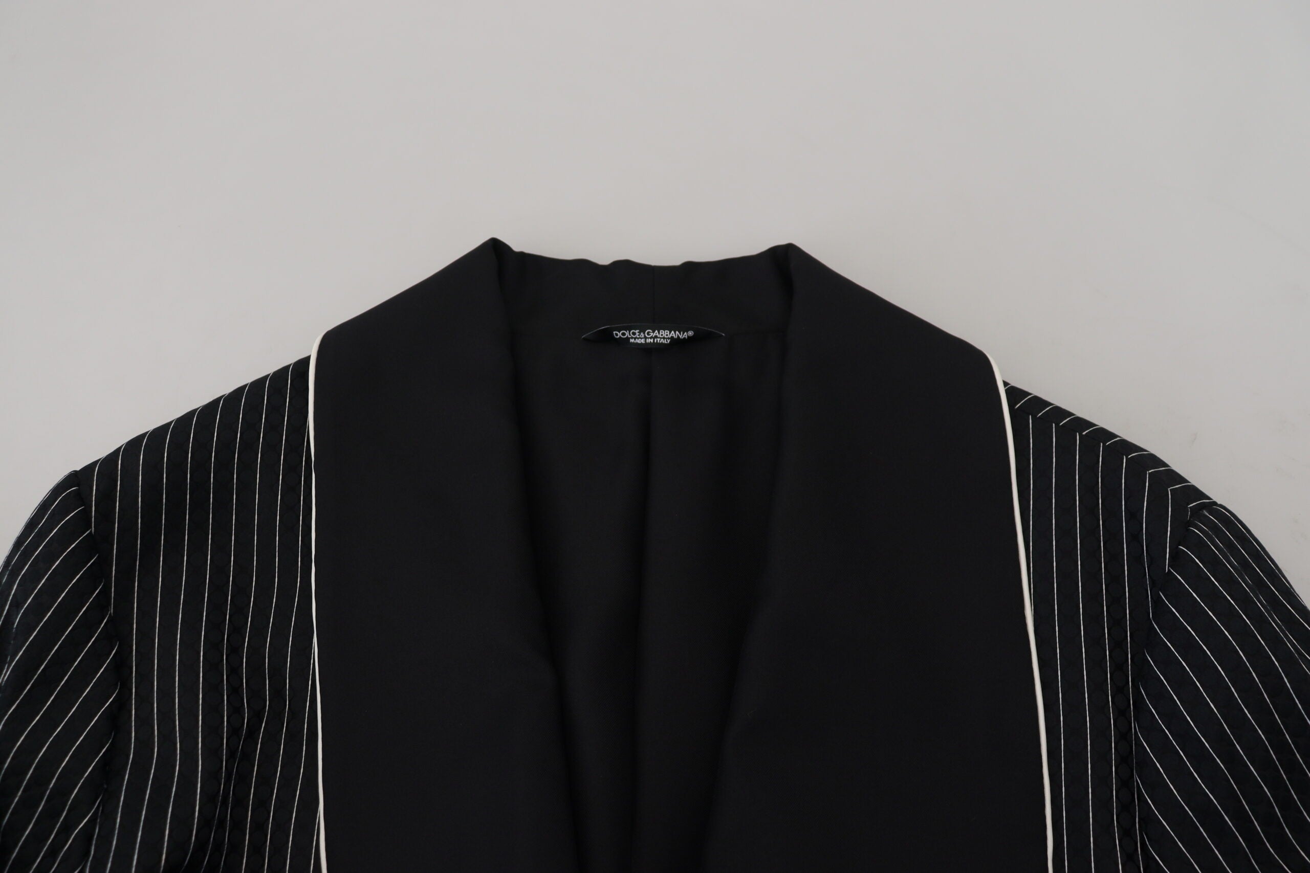 Dolce & Gabbana Dark Gray Robe Striped DG Patch Jacket Men Blazer