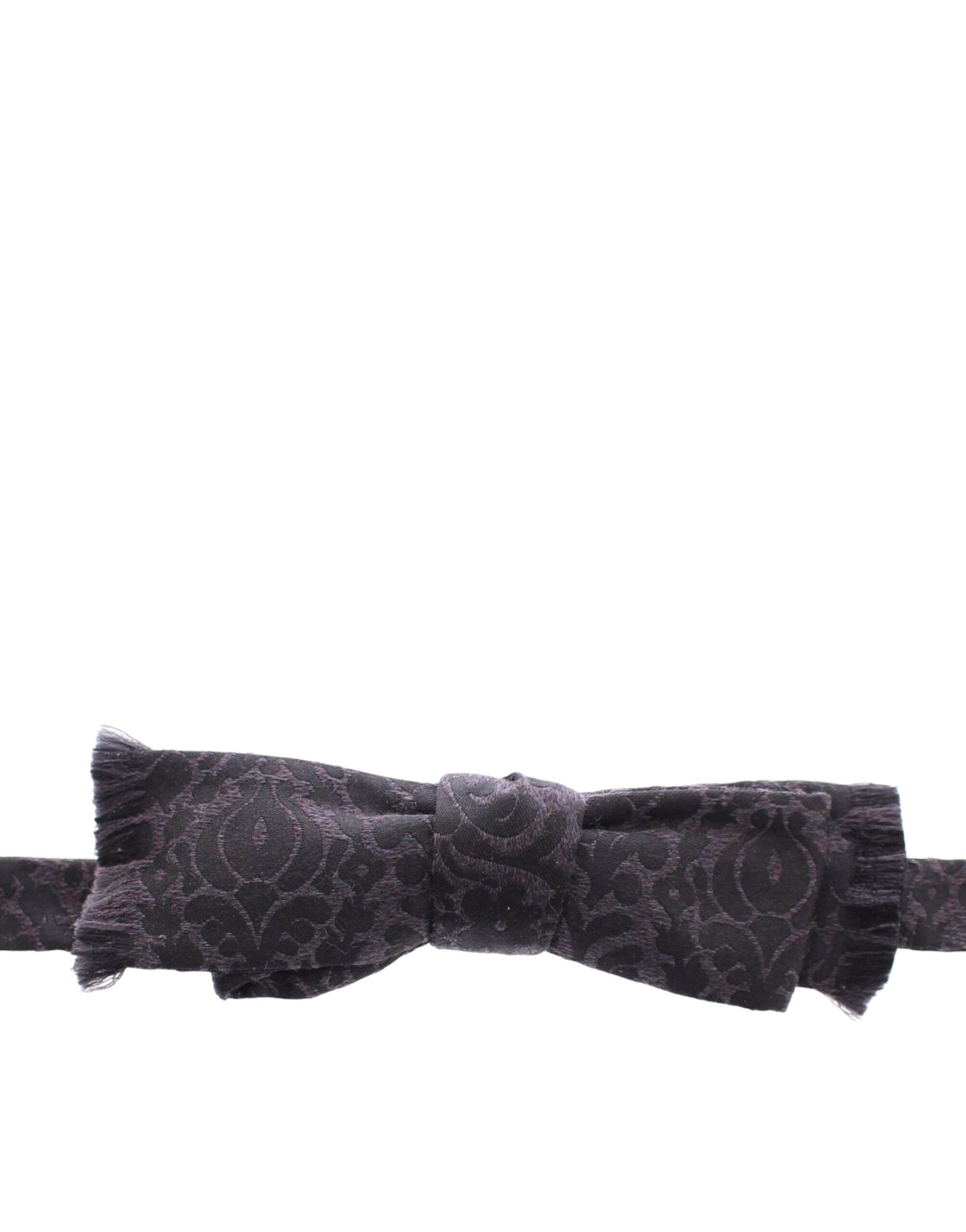 Dolce & Gabbana Dark Gray Wool Silk Brand Baroque Paisley Bow Tie Men