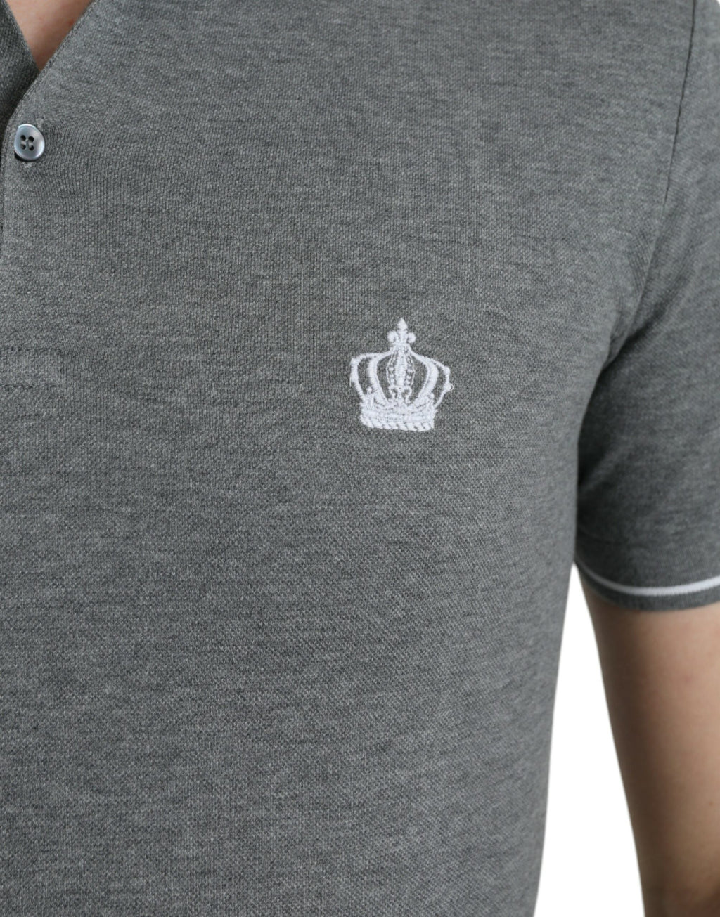 Dolce & Gabbana Gray Collared Short Sleeve Crown T-shirt