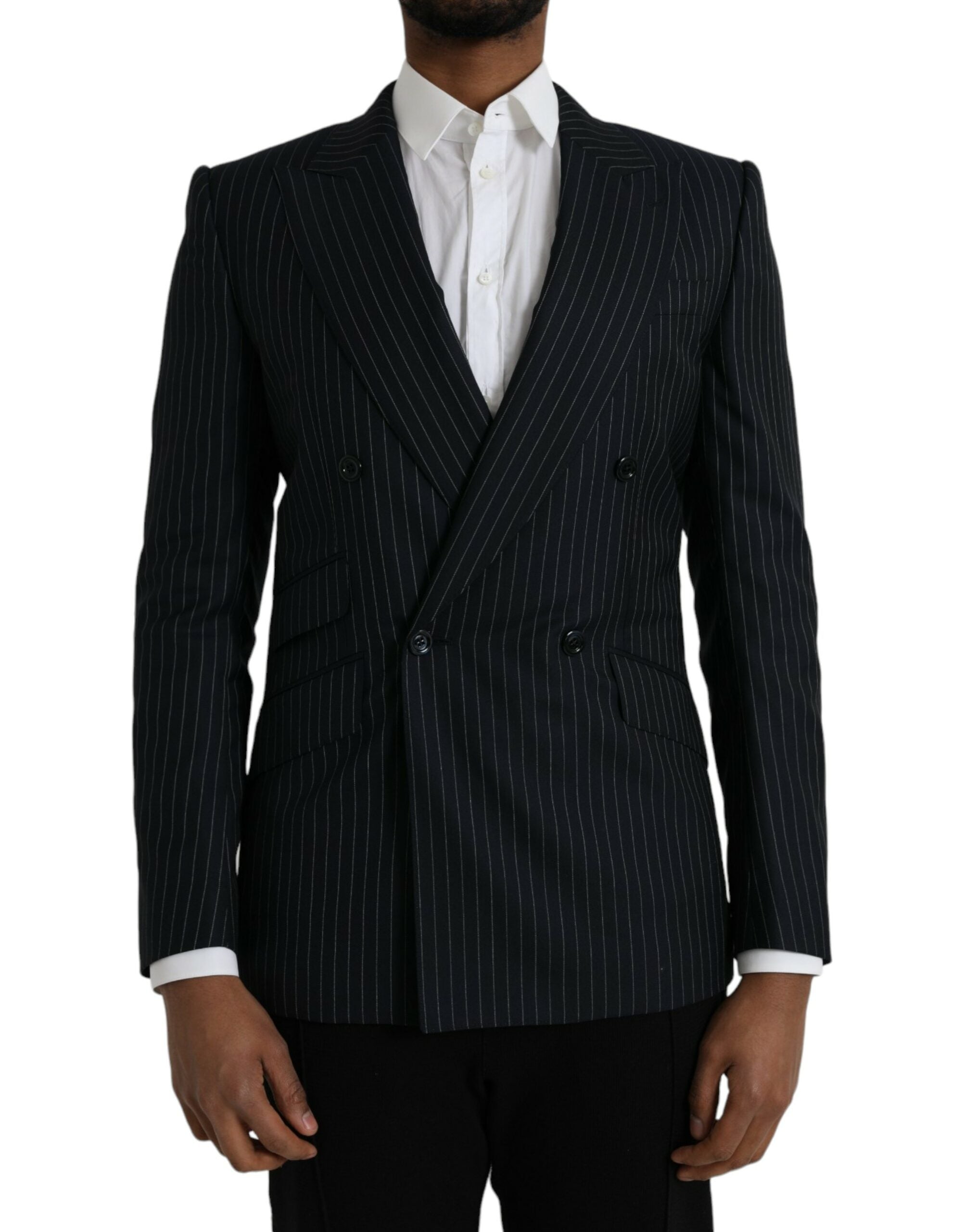 Dolce & Gabbana Dark Gray Stripe SICILIA Double Breasted Coat Blazer