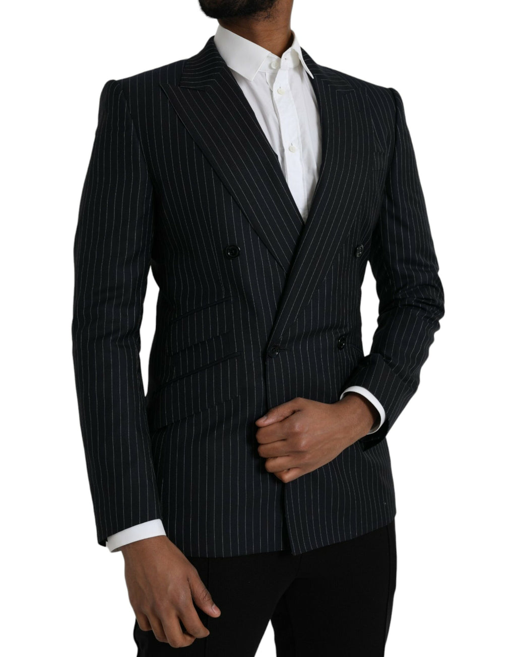 Dolce & Gabbana Dark Gray Stripe SICILIA Double Breasted Coat Blazer