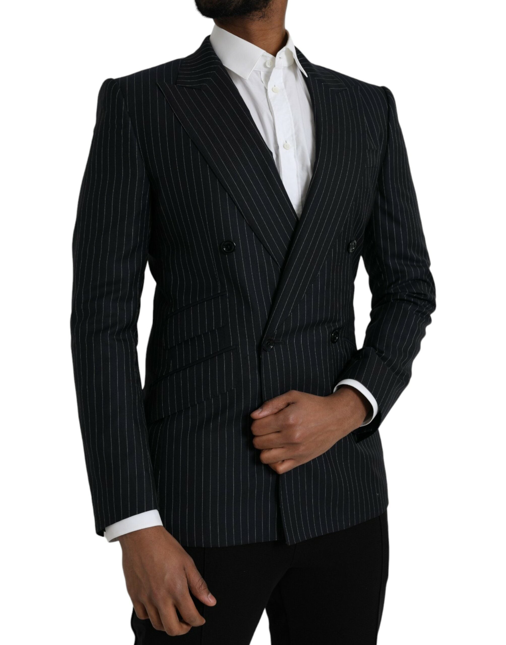 Dolce & Gabbana Dark Gray Stripe SICILIA Double Breasted Coat Blazer