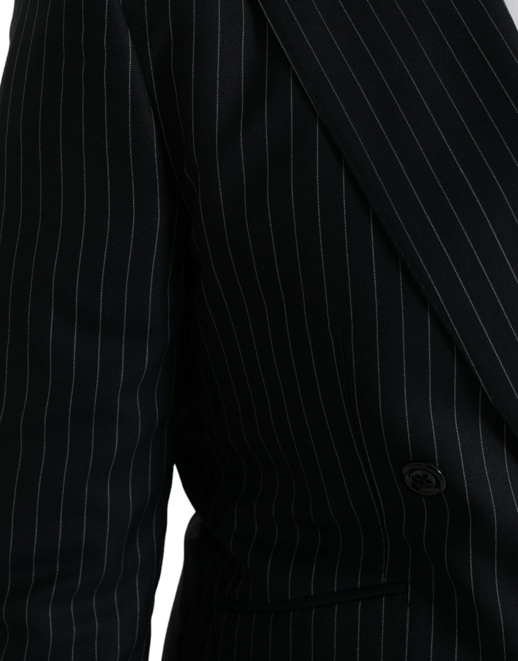 Dolce & Gabbana Dark Gray Stripe SICILIA Double Breasted Coat Blazer