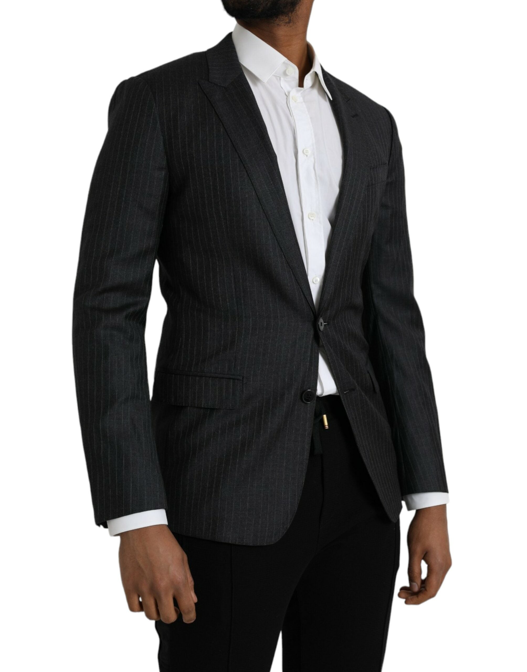 Dolce & Gabbana Dark Gray Stripe MARTINI Single Breasted Coat Blazer