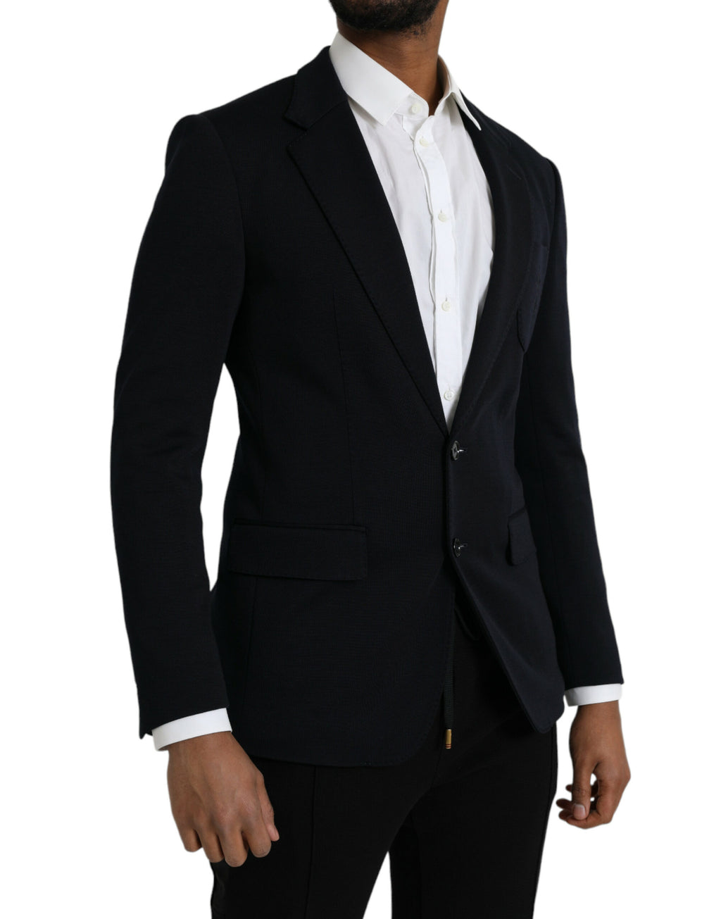 Dolce & Gabbana Dark Blue Wool Notch Single Breasted Coat Blazer