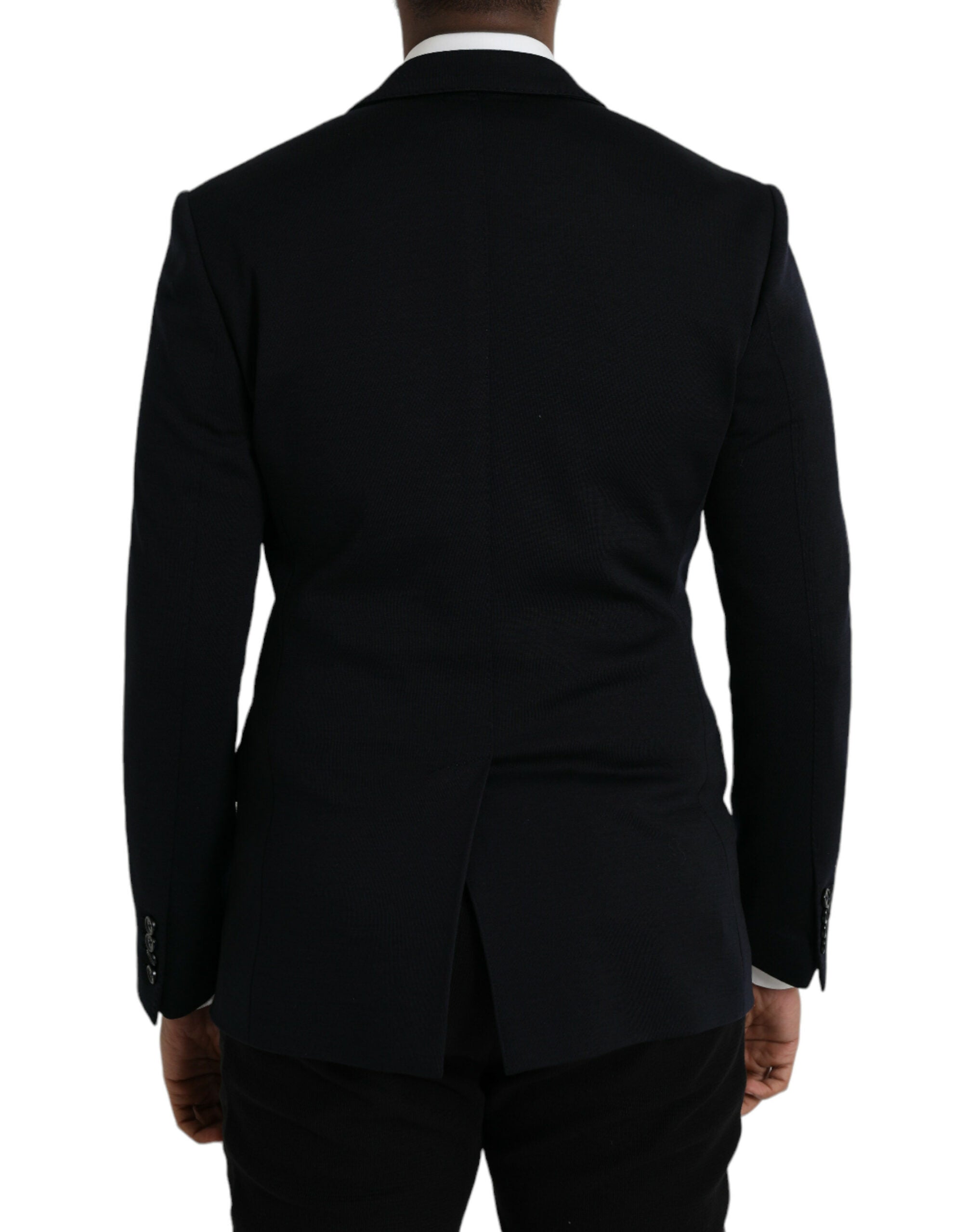 Dolce & Gabbana Dark Blue Wool Notch Single Breasted Coat Blazer