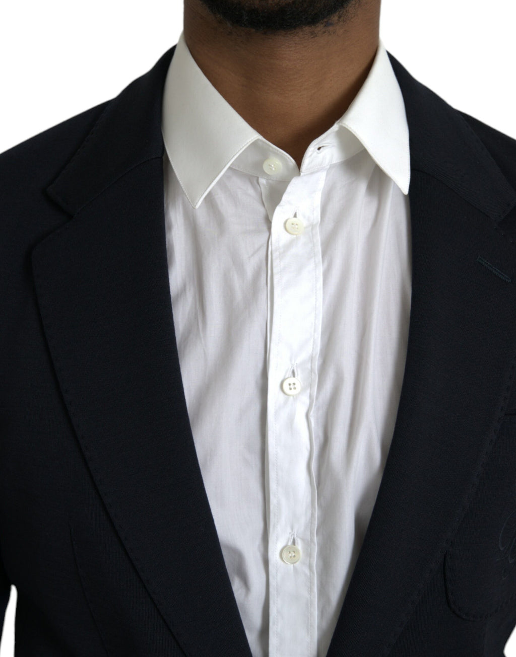 Dolce & Gabbana Dark Blue Wool Notch Single Breasted Coat Blazer