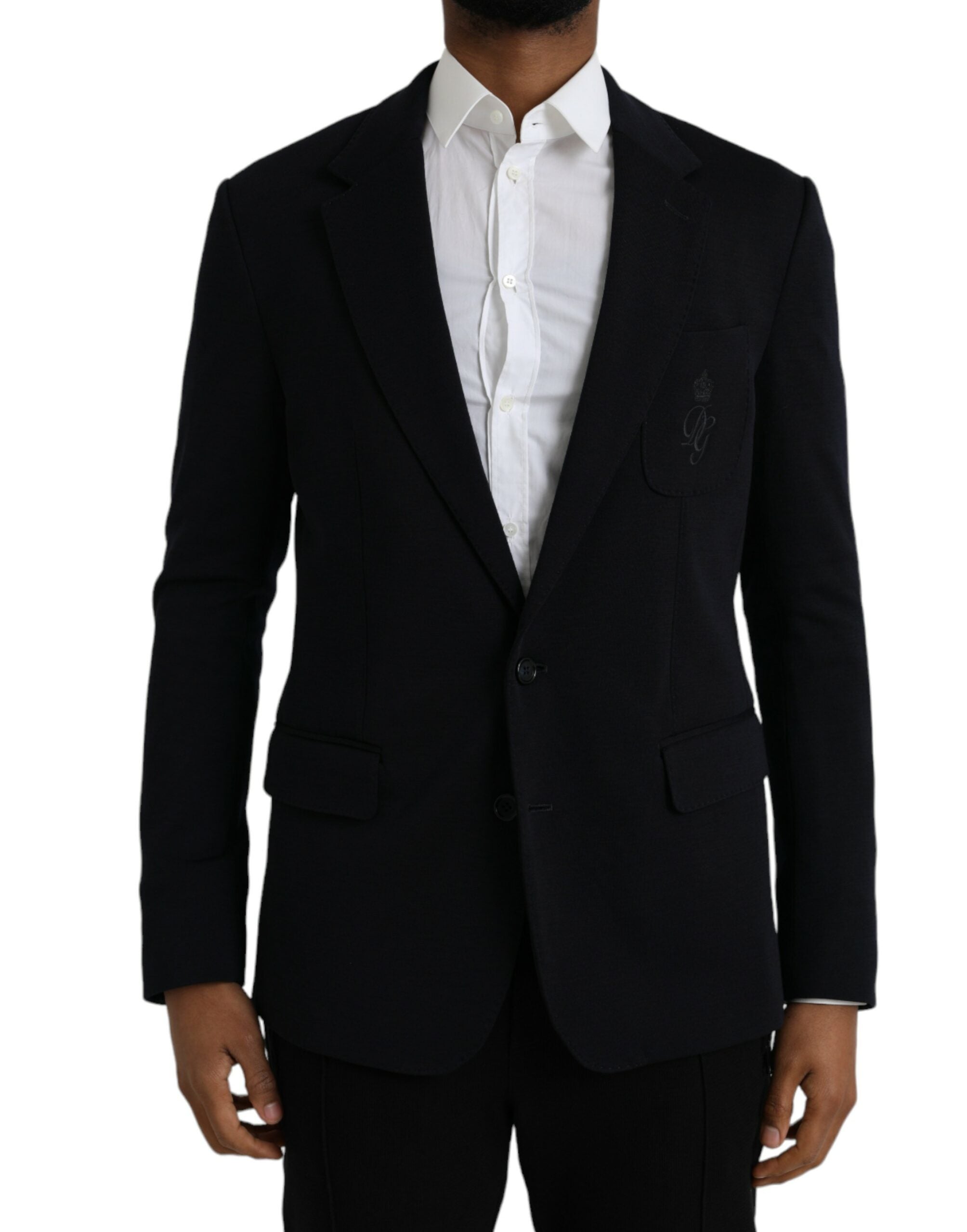 Dolce & Gabbana Dark Blue Wool Single Breasted Coat Blazer
