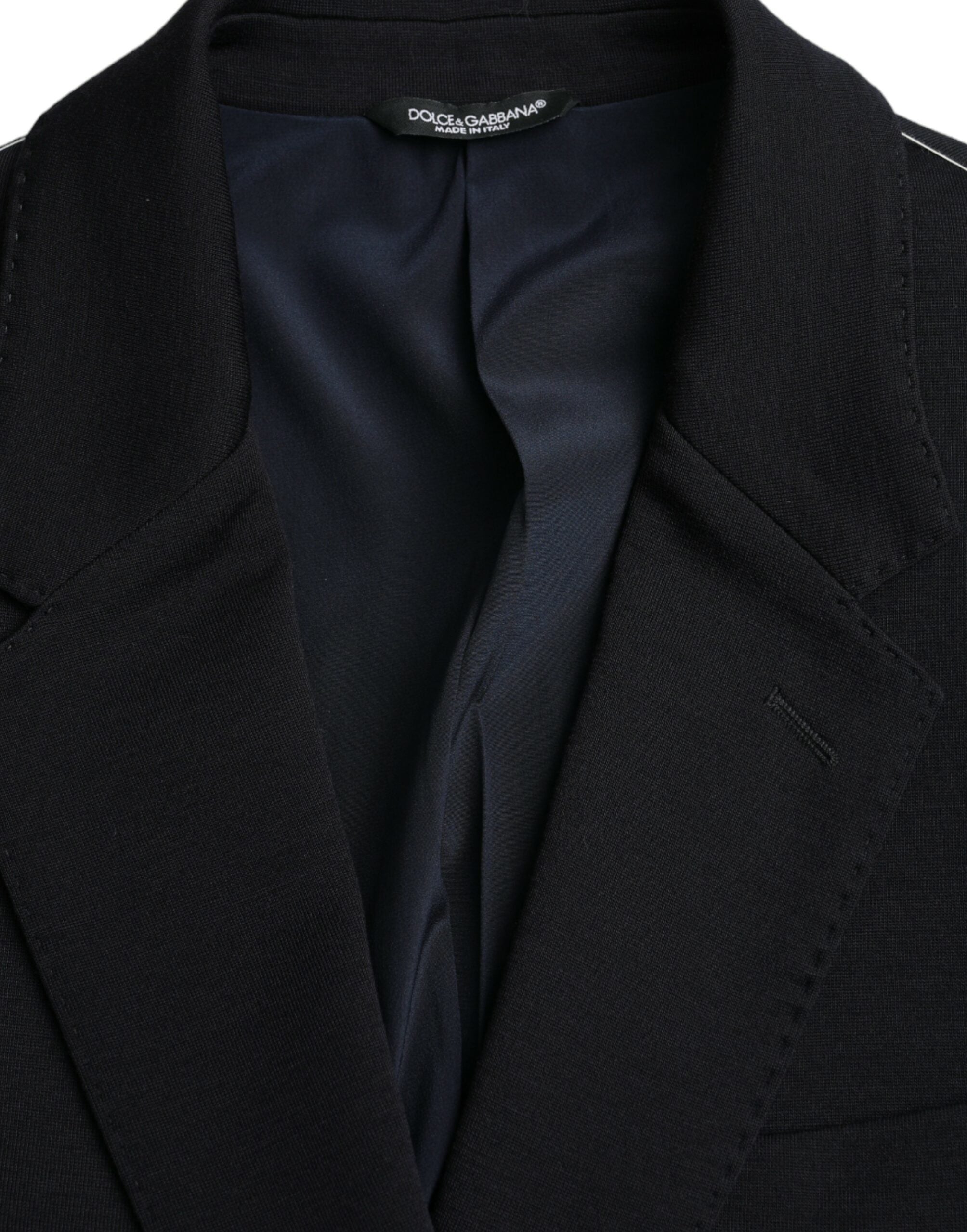 Dolce & Gabbana Dark Blue Wool Single Breasted Coat Blazer