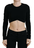 Dsquared² Black Viscose Cropped Round Neck Long Sleeves Top