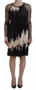 Dsquared² Black Tie Dye Mesh Long Sleeves Cotton Shift Dress