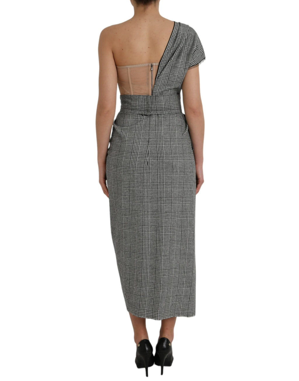 Dolce & Gabbana Gray Beige Layered One Shoulder Maxi Dress