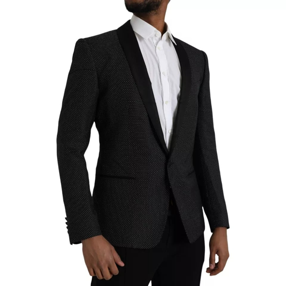 Dolce & Gabbana Dark Gray Jacquard MARTINI Single Breasted Coat Blazer