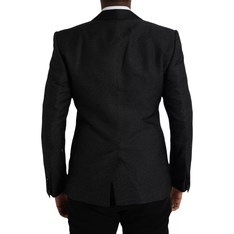 Dolce & Gabbana Dark Gray Jacquard MARTINI Single Breasted Coat Blazer