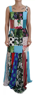 Dolce & Gabbana Silk Multicolor Patchwork Sheath Maxi Dress