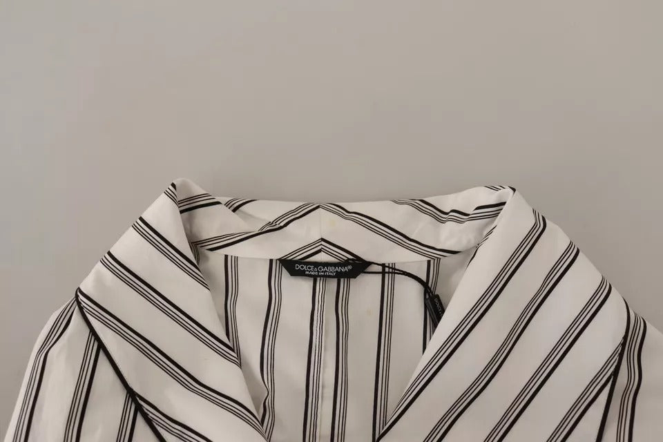 Dolce & Gabbana White Striped Cotton Robe Coat Wrap Jacket