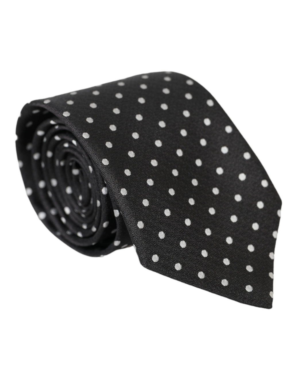 Dolce & Gabbana Dark Gray White Polka Dots 100% Silk Necktie Face Mask