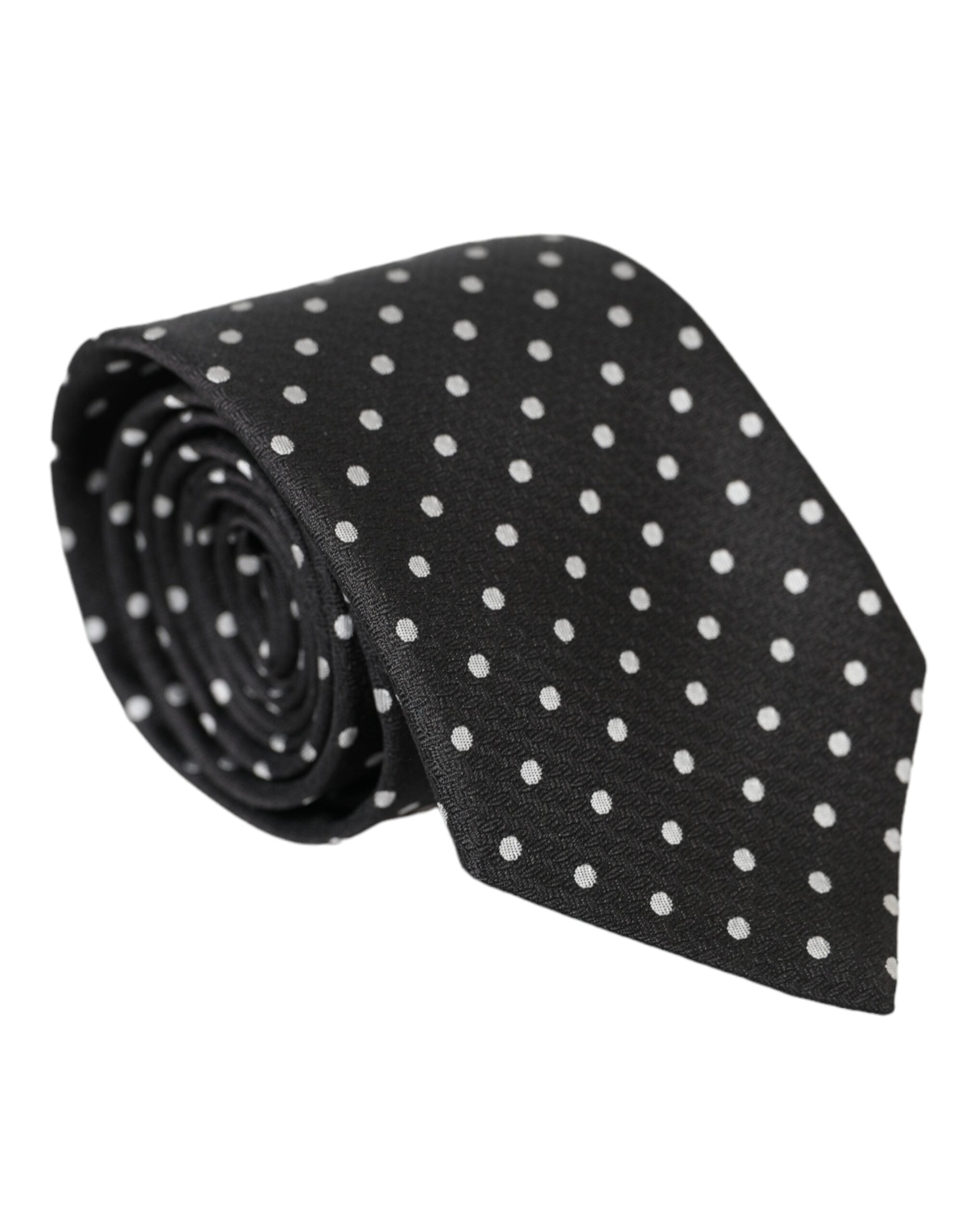 Dolce & Gabbana Dark Gray White Polka Dots 100% Silk Necktie Face Mask