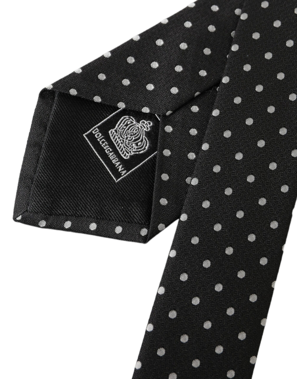 Dolce & Gabbana Dark Gray White Polka Dots 100% Silk Necktie Face Mask