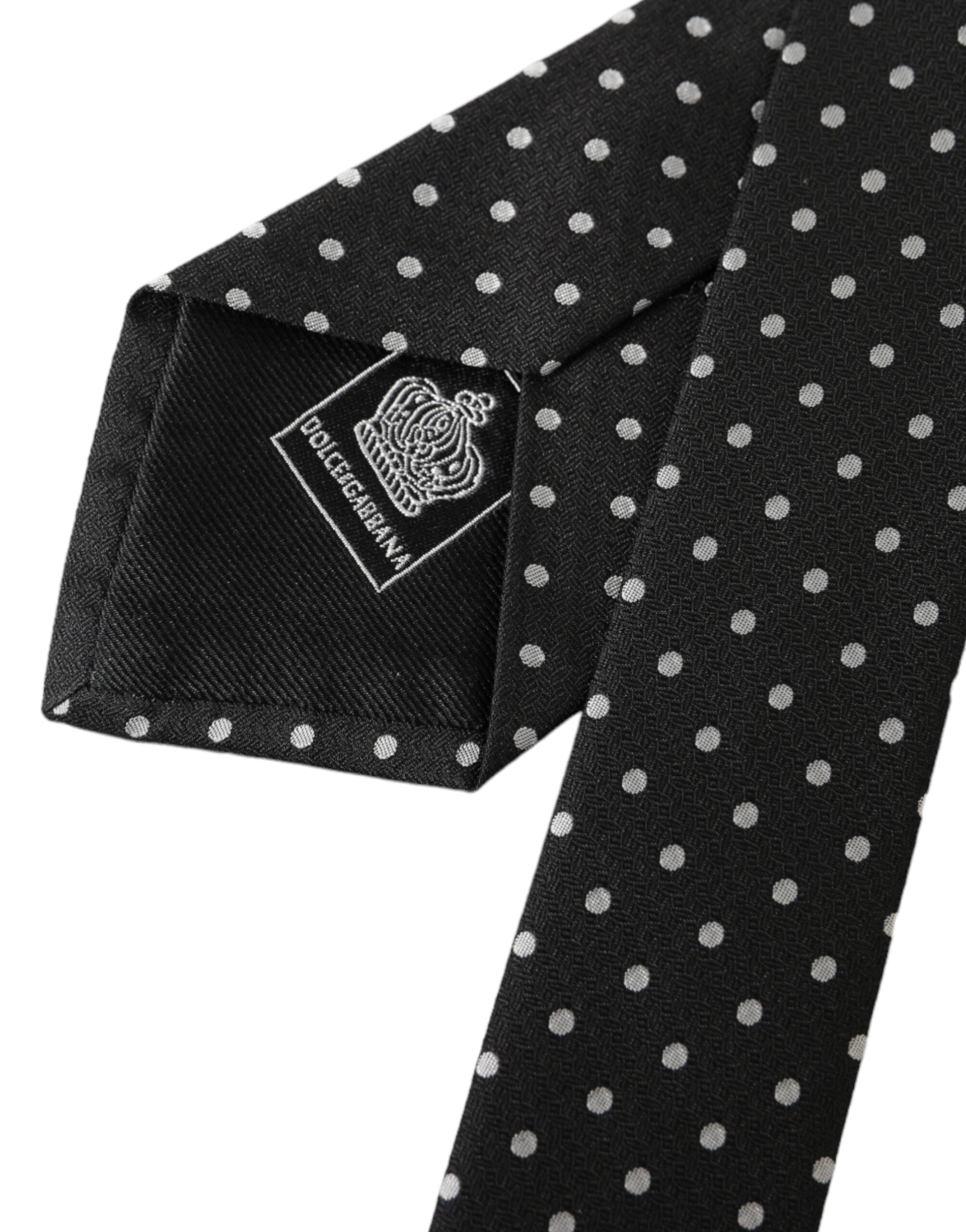 Dolce & Gabbana Dark Gray White Polka Dots 100% Silk Necktie Face Mask