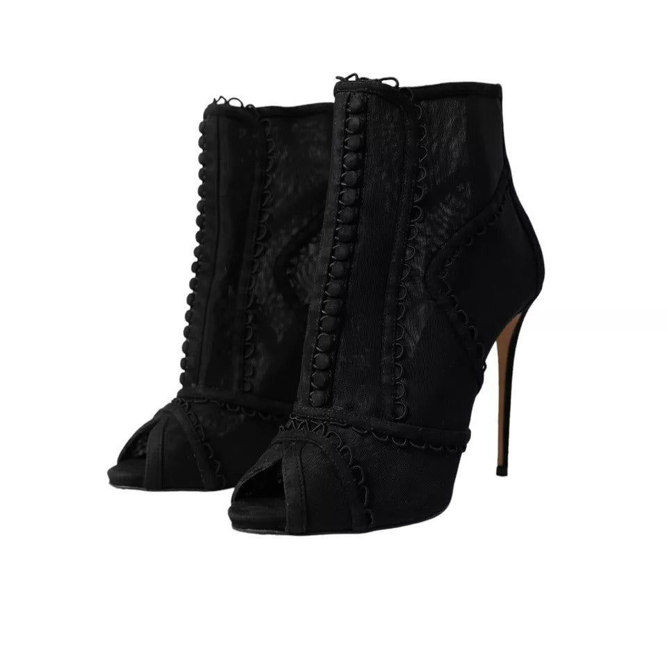 Dolce & Gabbana Black Tulle Stiletto Heels Short Boots Shoes