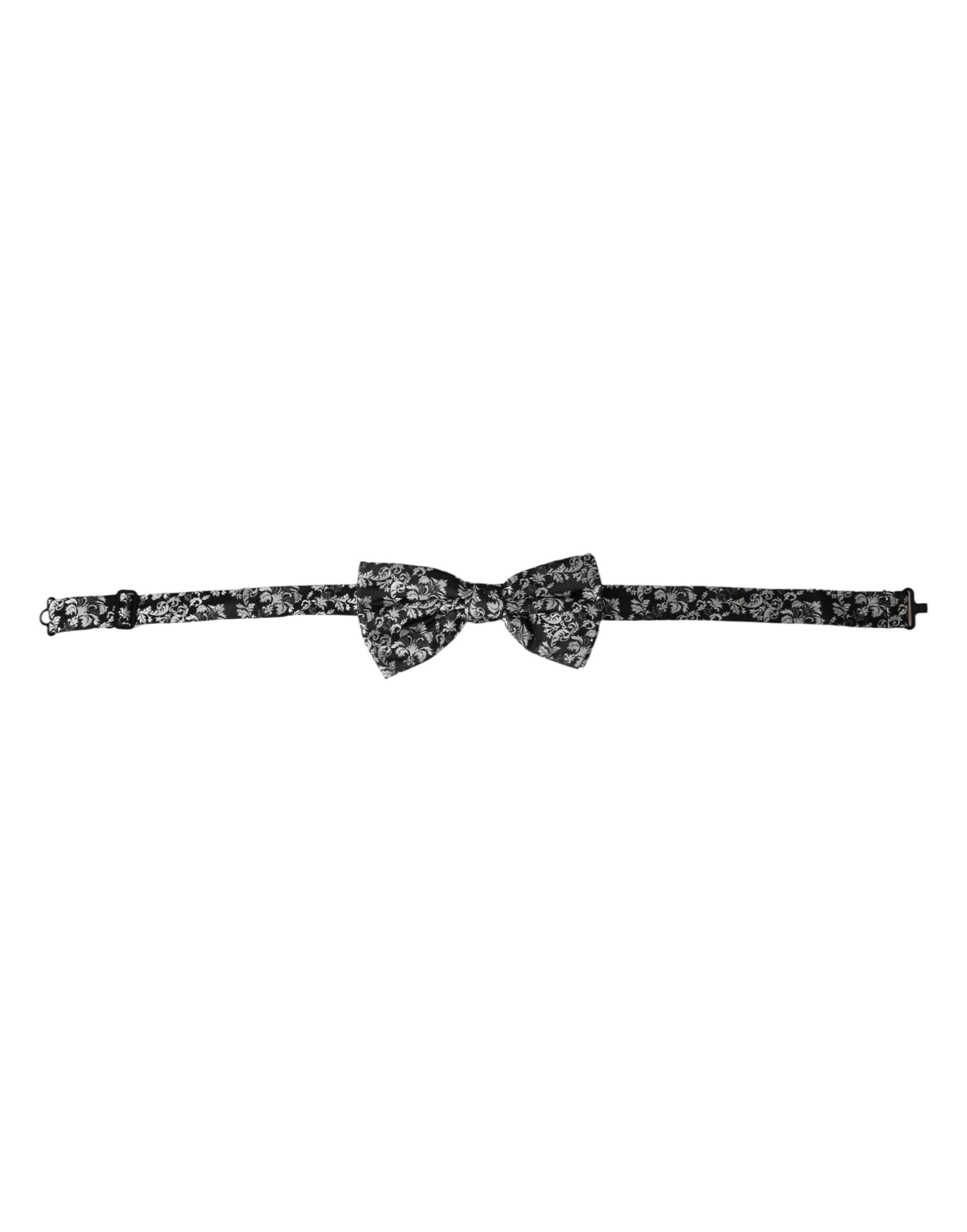 Dolce & Gabbana Dark Gray Floral Silk Adjustable Neck Men Bow Tie