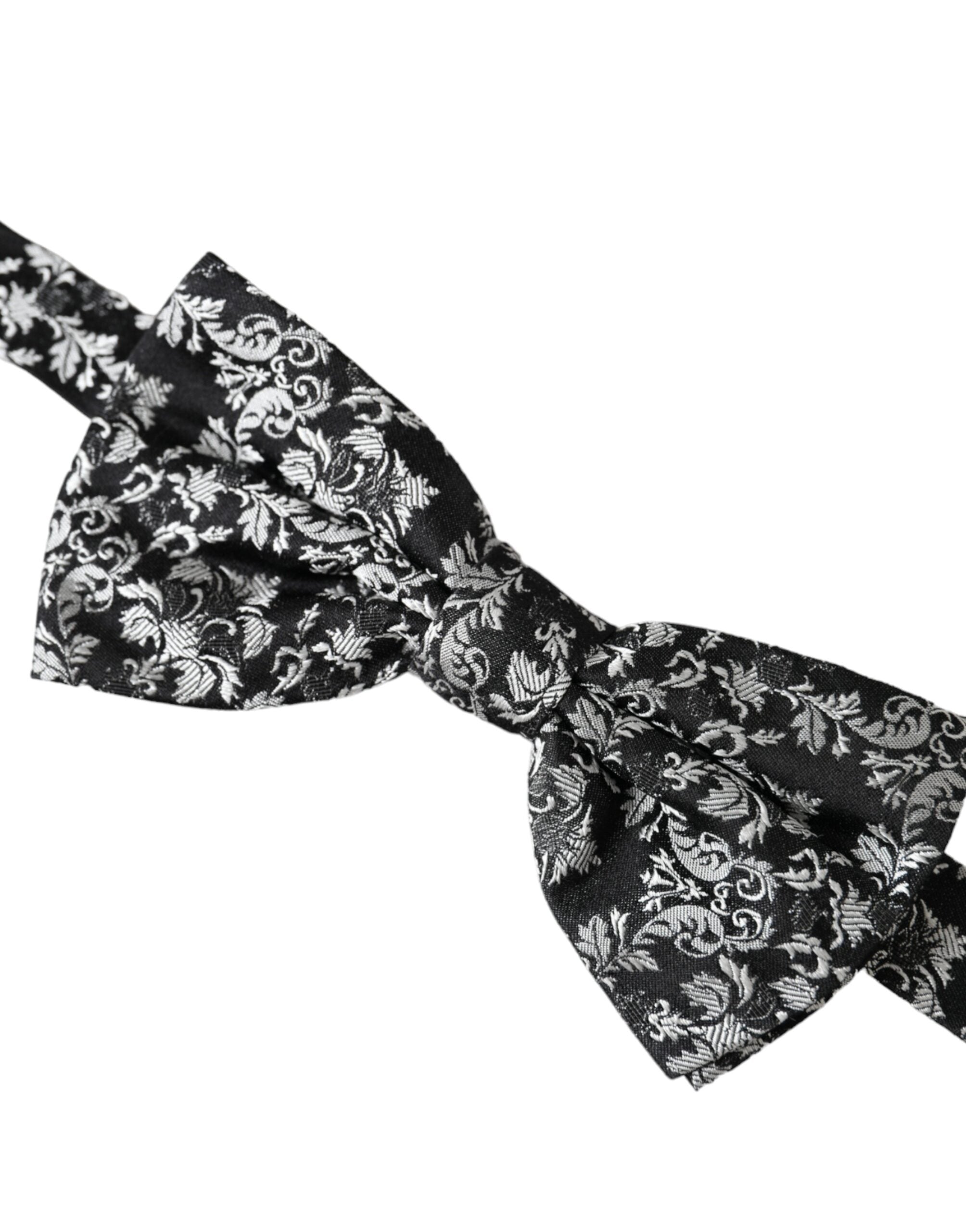 Dolce & Gabbana Dark Gray Floral Silk Adjustable Neck Men Bow Tie