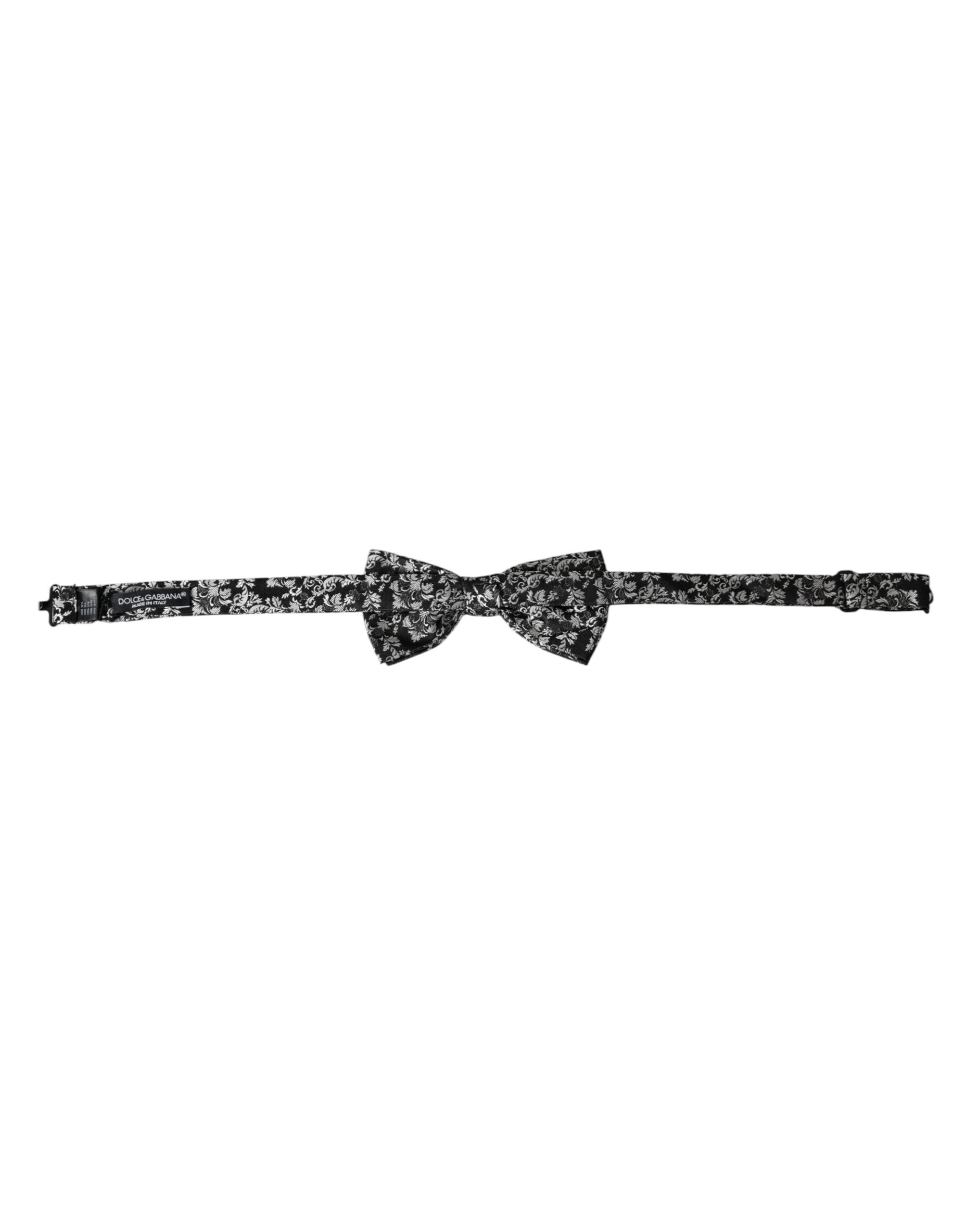 Dolce & Gabbana Dark Gray Floral Silk Adjustable Neck Men Bow Tie