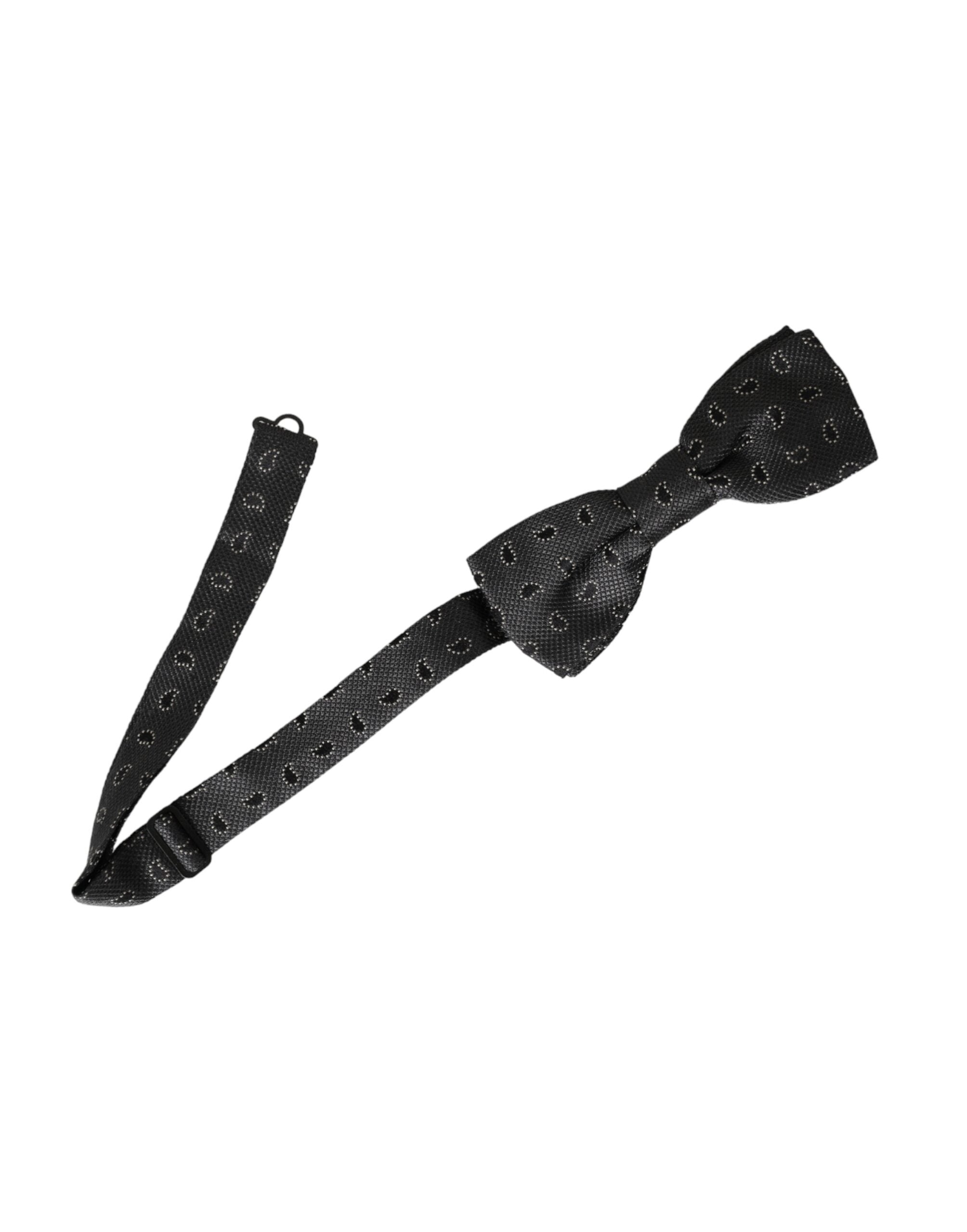 Dolce & Gabbana Dark Gray Silk Patterned Adjustable Neck Men Bow Tie