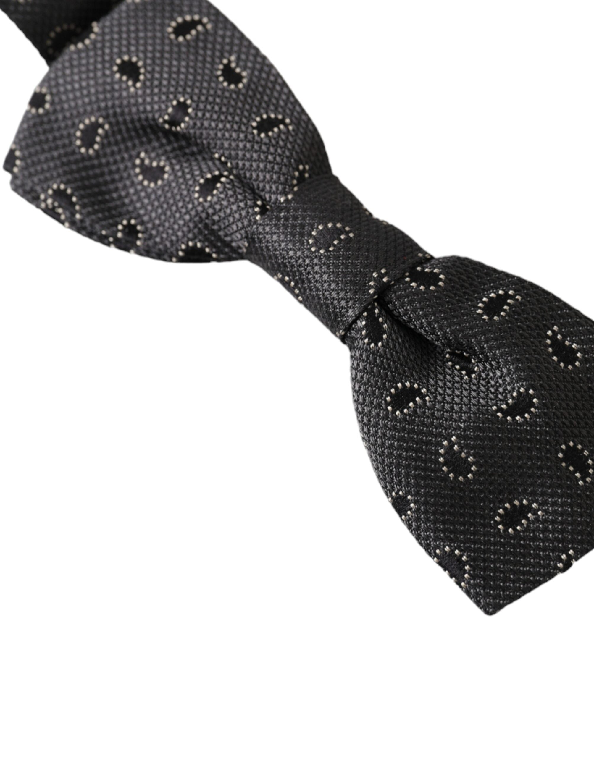 Dolce & Gabbana Dark Gray Silk Patterned Adjustable Neck Men Bow Tie