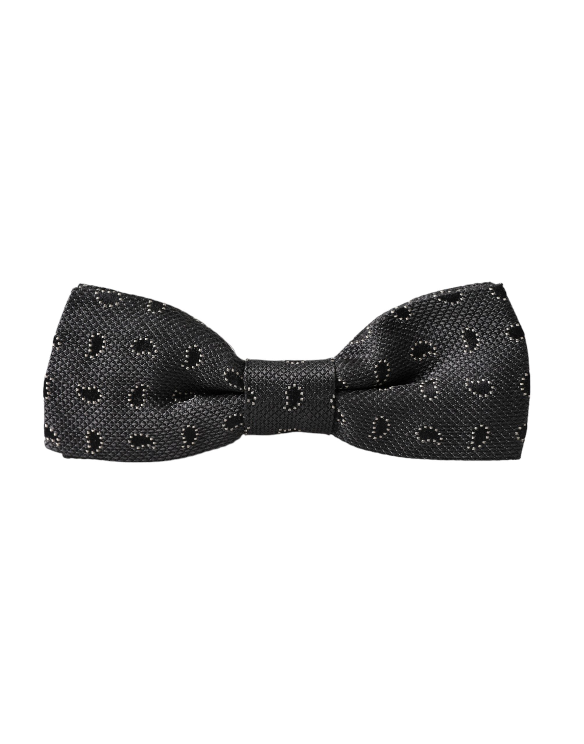 Dolce & Gabbana Dark Gray Silk Patterned Adjustable Neck Men Bow Tie