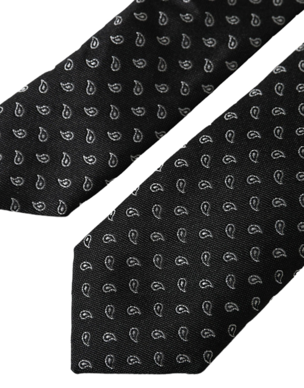 Dolce & Gabbana Dark Gray Jacquard Patterned Silk Adjustable Men Tie