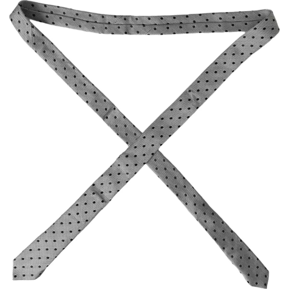 Dolce & Gabbana Gray White Dot Fantasy Silk Adjustable Men Tie