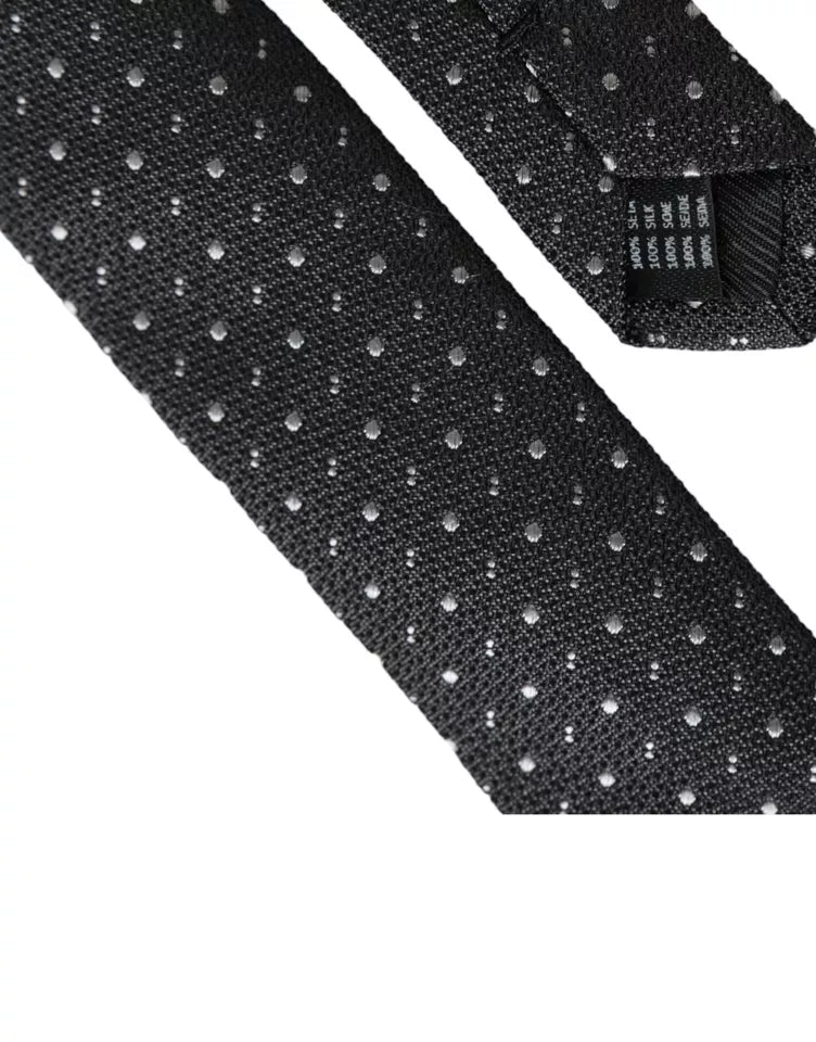 Dolce & Gabbana Dark Gray Polka Dot Silk Adjustable Men Tie