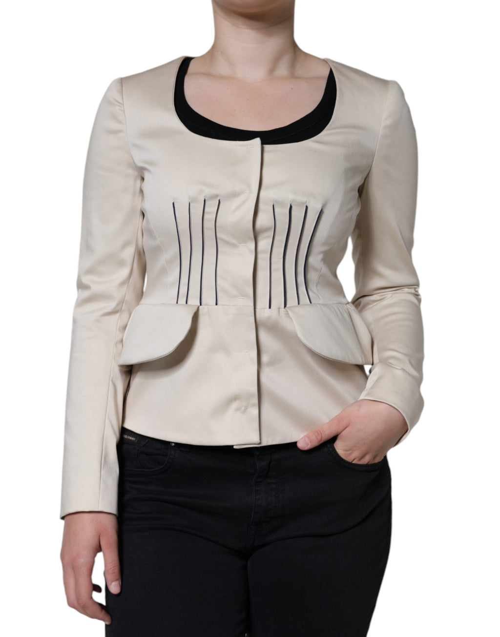 Red Valentino Beige Cotton Long Sleeves Round Neck Blazer Jacket