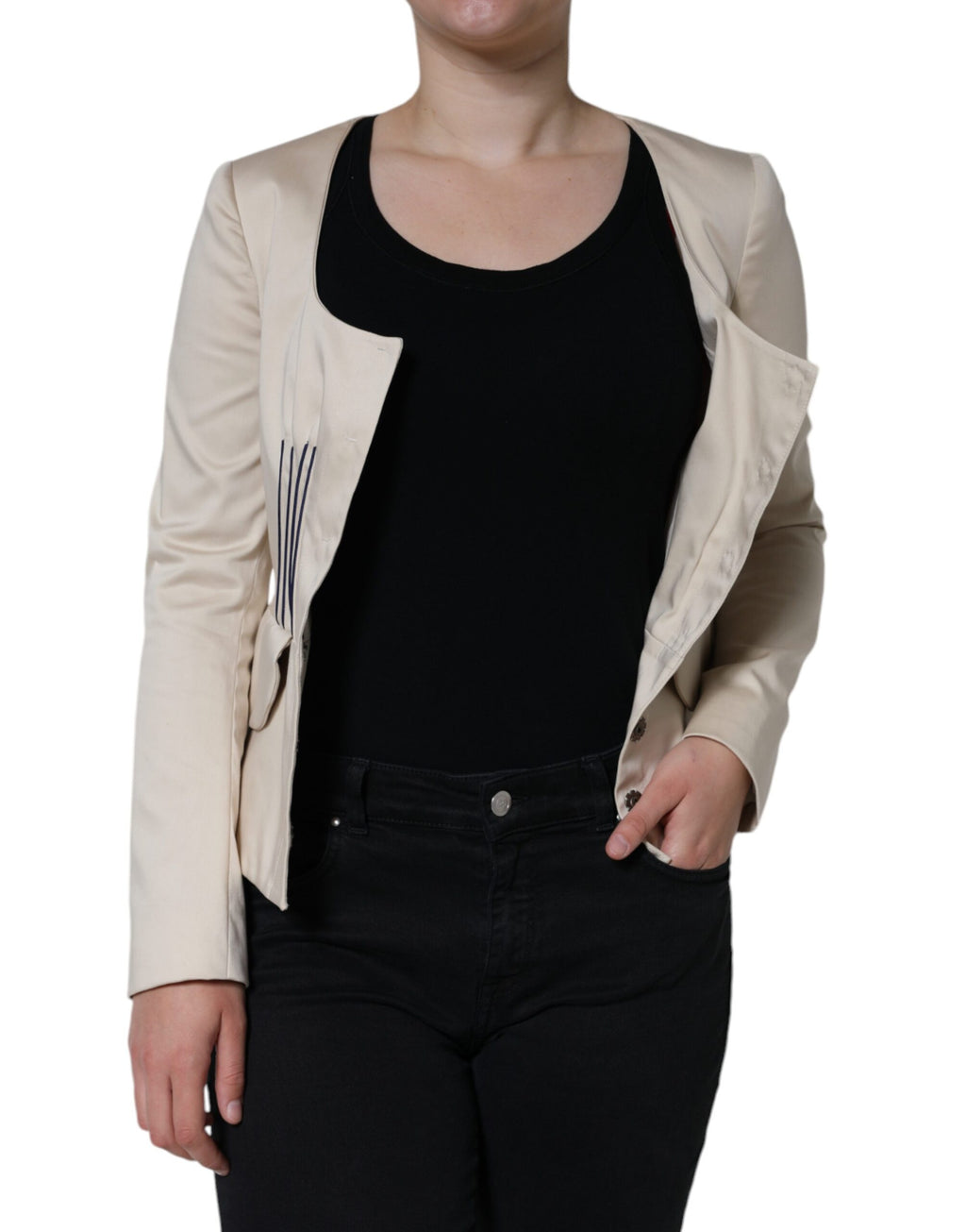 Red Valentino Beige Cotton Long Sleeves Round Neck Blazer Jacket