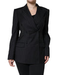Dolce & Gabbana Dark Gray Striped Double Breasted Coat Jacket