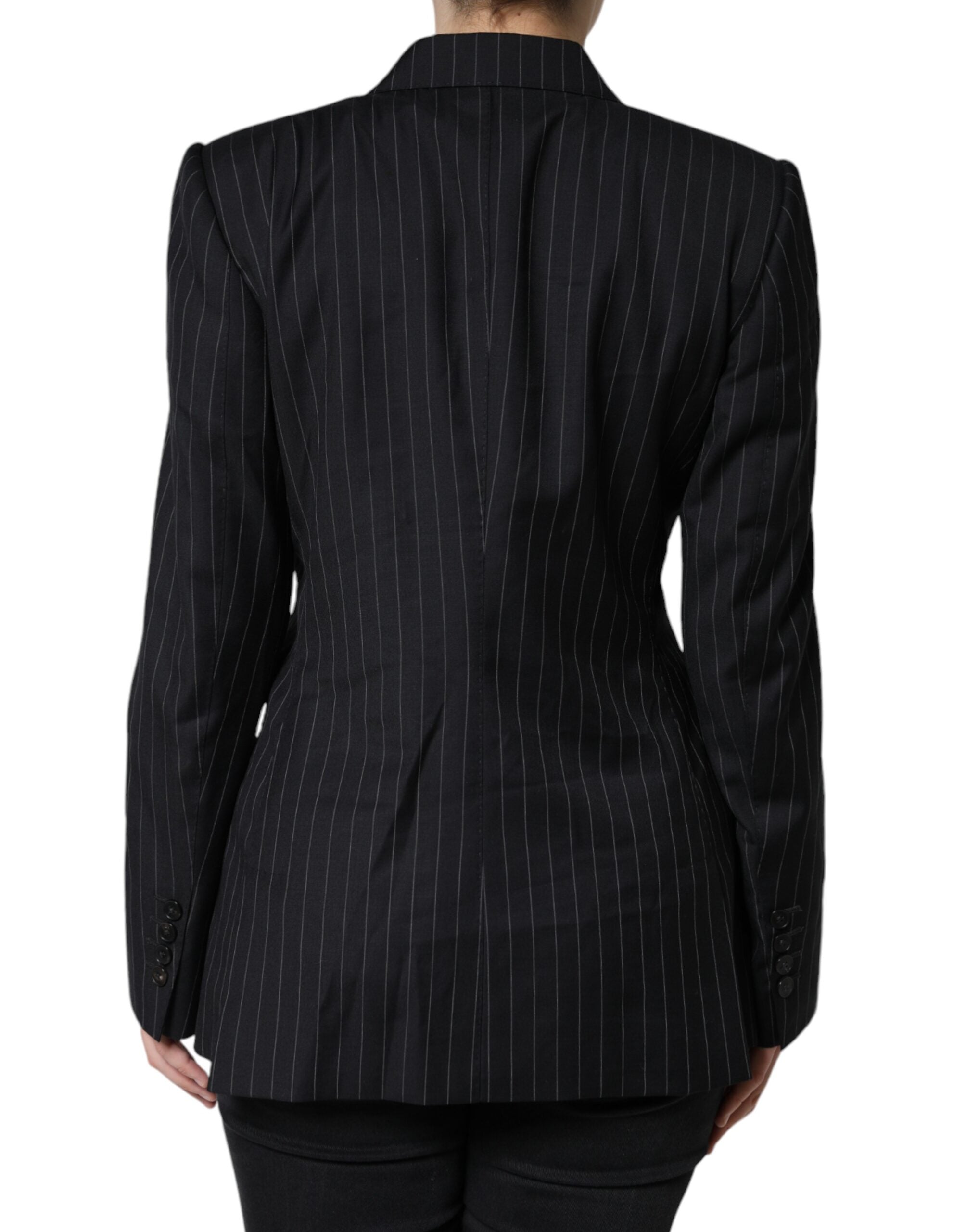 Dolce & Gabbana Dark Gray Striped Double Breasted Coat Jacket