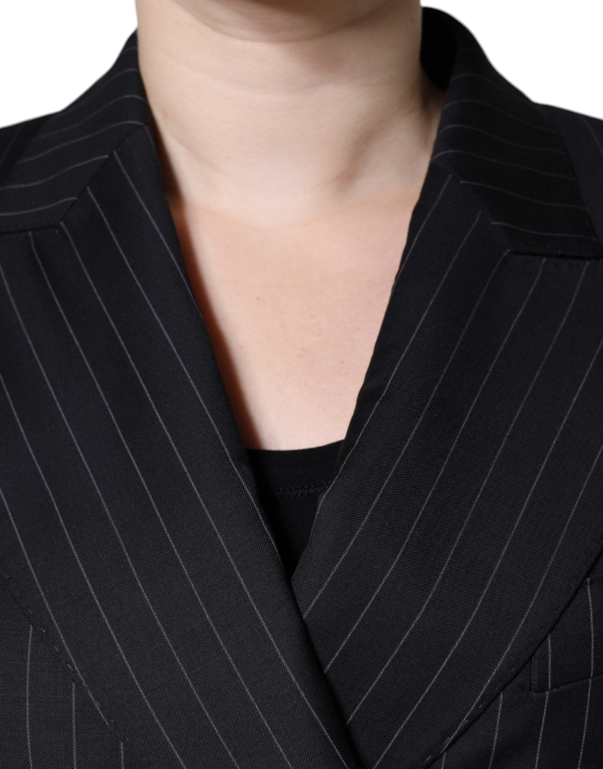 Dolce & Gabbana Dark Gray Striped Double Breasted Coat Jacket