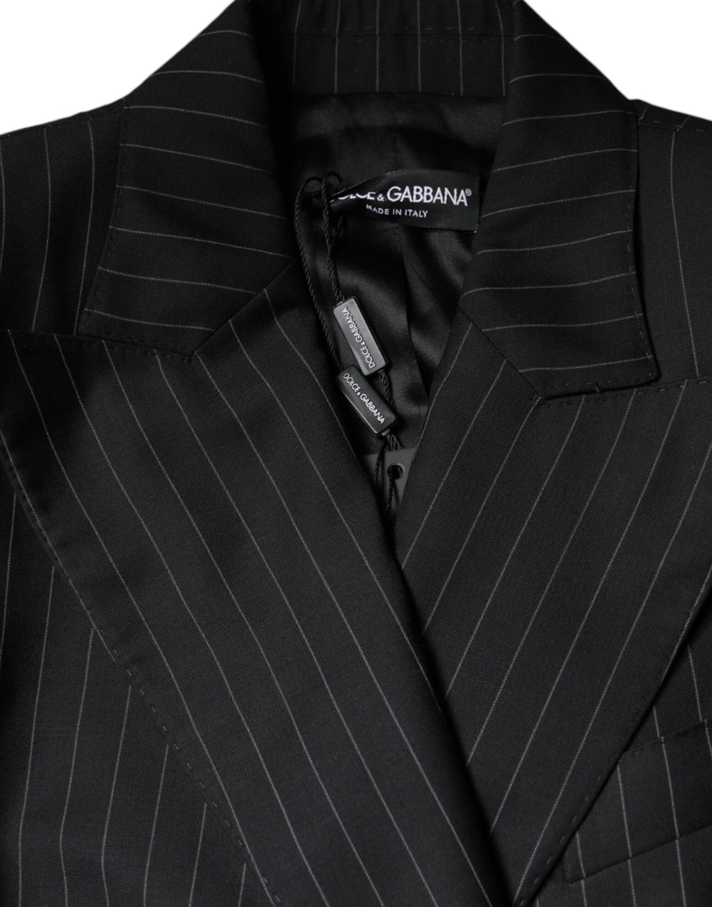 Dolce & Gabbana Dark Gray Striped Double Breasted Coat Jacket